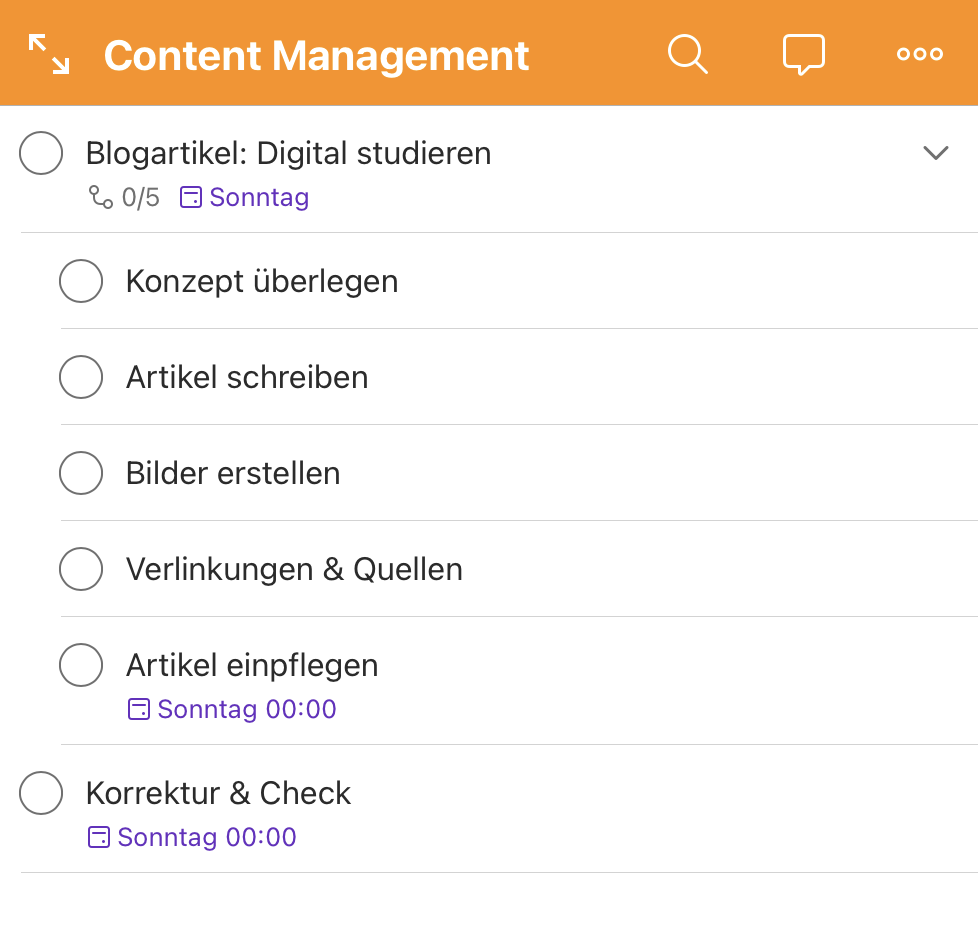 App Todoist mit Beispiel Content Management