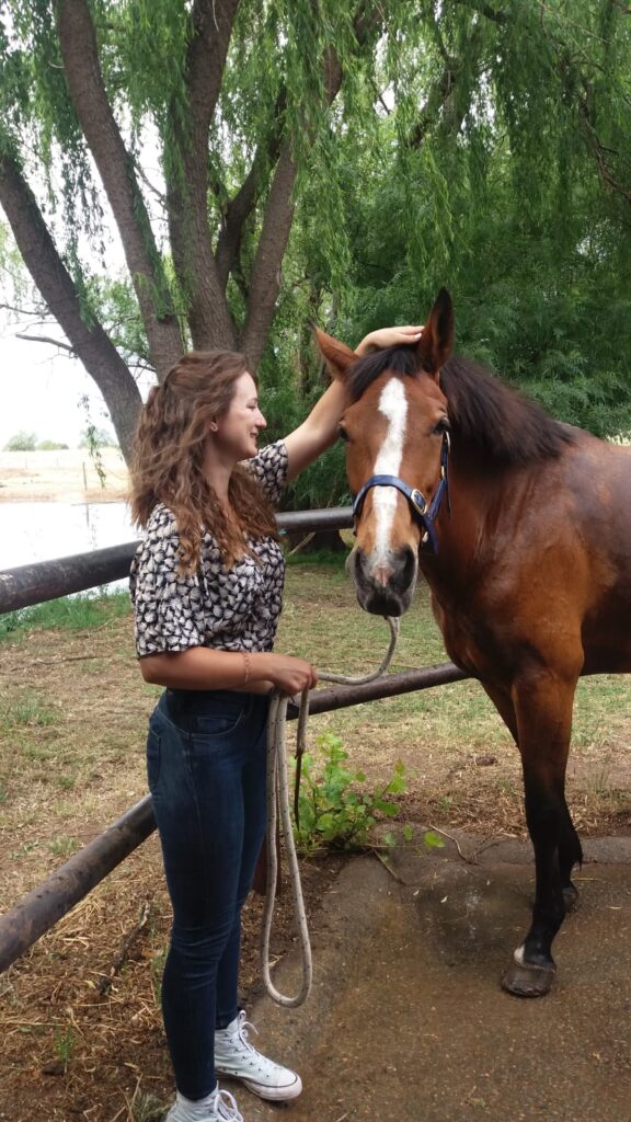 Eine junge Frau streichelt ein Pferd